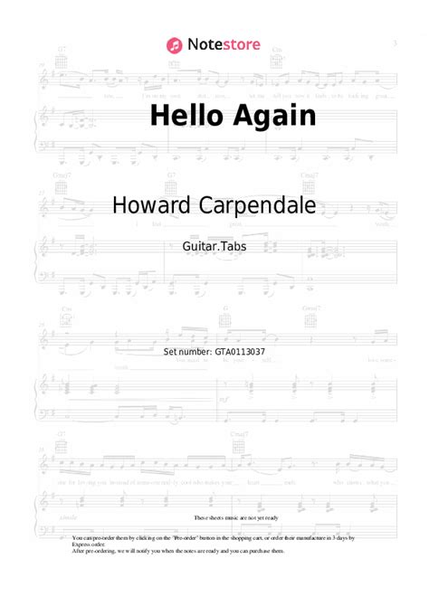 Hello Again tabs guitar Howard Carpendale in Note-Store.com | Guitar.Tabs SKU GTA0113037