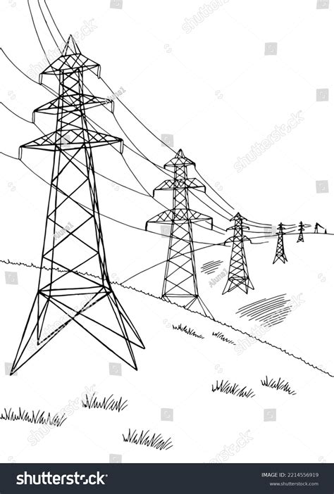 Power Line Graphic Black White Landscape Stock Vector (Royalty Free ...