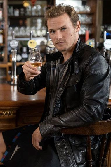 Men in Kilts TV Series Sam Heughan Biker Black Leather Jacket