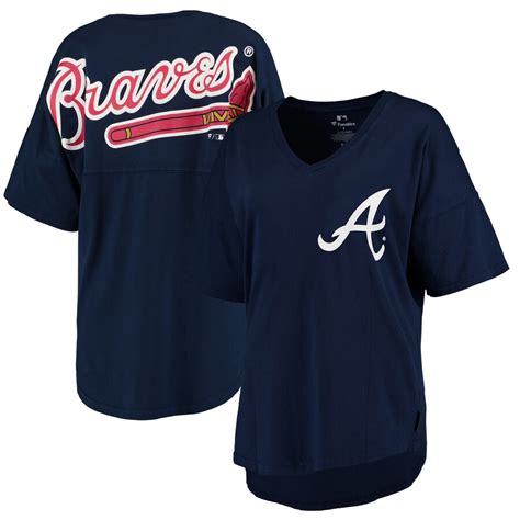 Atlanta Braves Women's Oversized Spirit Jersey V-Neck T-Shirt - Navy