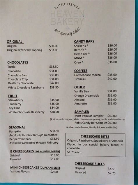 Menu at A Little Taste of Heaven Bakery, Edwardsville