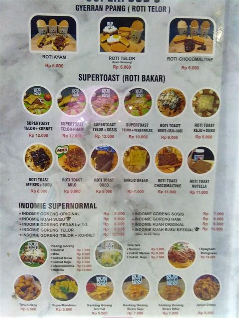 Carta del café Warunk Supernormal, Madiun