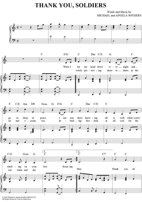 Thank You, Soldiers" Sheet Music for Piano/Vocal - Sheet Music Now