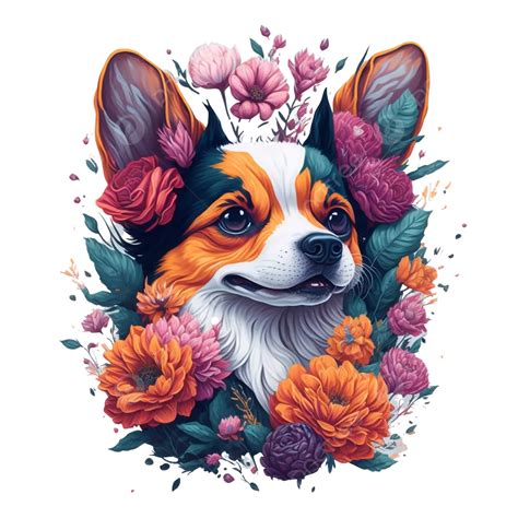 Face Cute Dog T Shirt Design Flowers Splash, Cute Dog Face, Cute Dog, Dog Clipart PNG ...