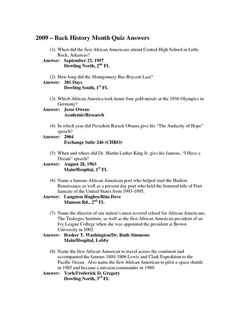 Printable Black History Trivia Questions and Answers That are Clean ...