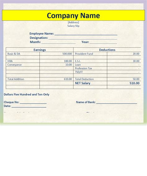 Top 5 Salary Slip Template - Free Report Templates