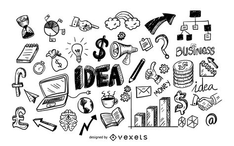 Business Icons Doodle Set Vector Download