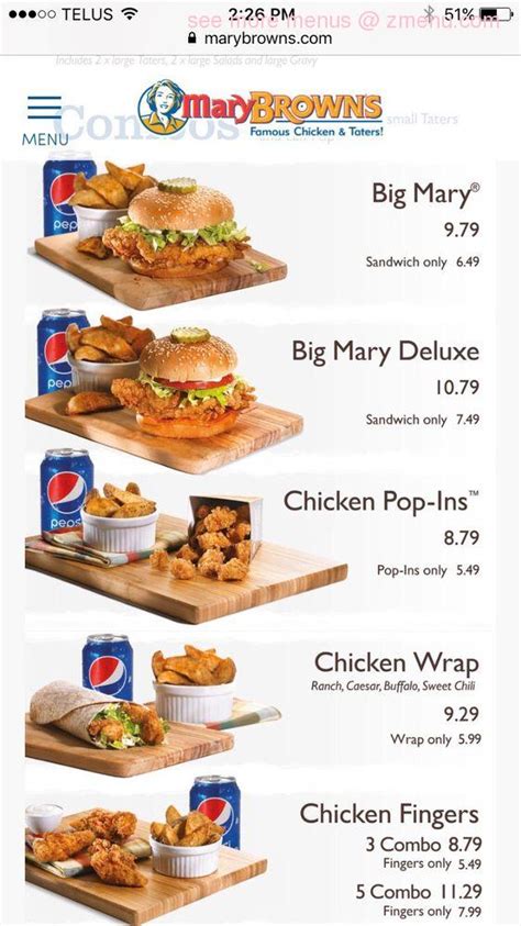 Menu at Mary Brown's Chicken restaurant, Abbotsford