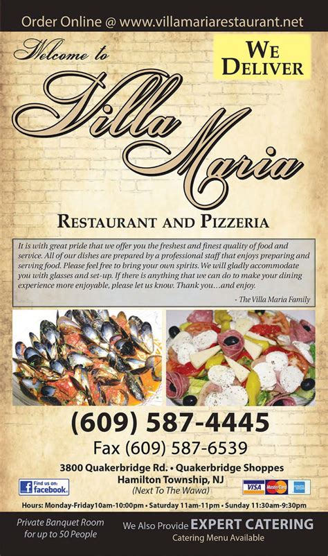 Menu - Villa Maria Restaurant and Pizzeria