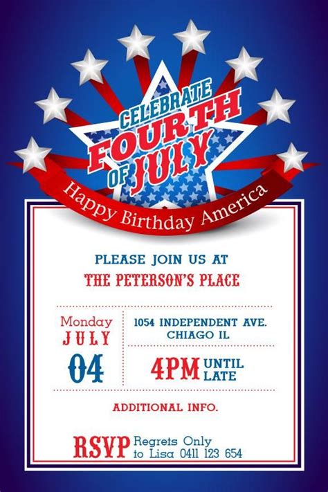 4th July USA | Printable invitation templates, Printable invitations, Printable birthday invitations