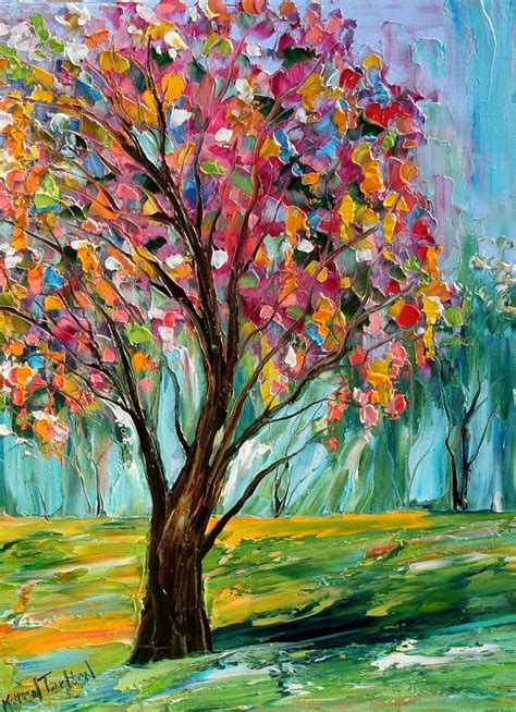 Original oil painting Spring TREE Landscape palette knife fine