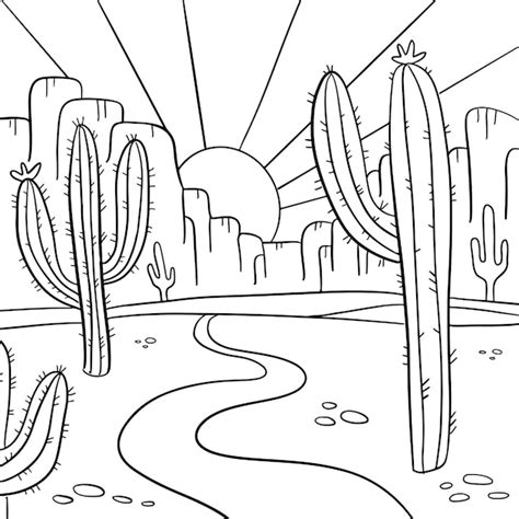 Premium Vector | Coloring page with arizona desert landscape hand drawn ...