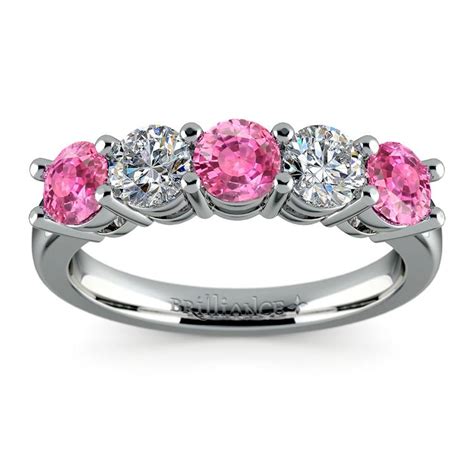 Five Stone Pink Sapphire & Diamond Ring In Platinum (1 1/2 ctw)