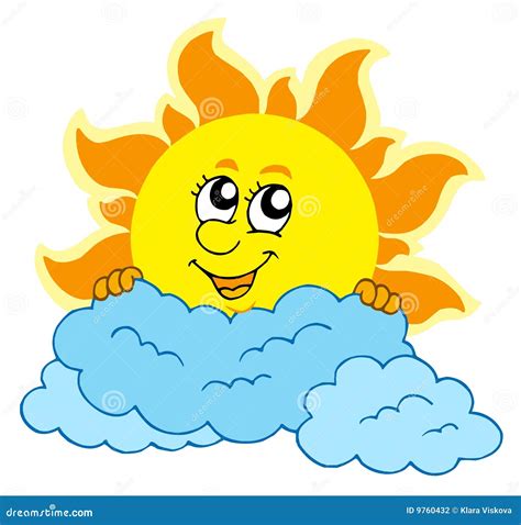 Cute Cartoon Sun with Clouds Stock Vector - Illustration of colors ...