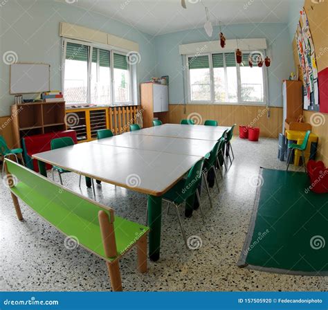 Chairs and Tables for Nursery School Lessons without Children Stock ...