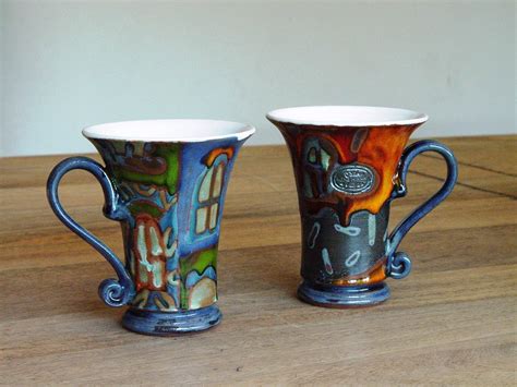 Amazon.com: Set of Two Coffee Mugs, Colorful Ceramic Mugs with Unique ...