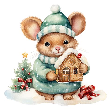 Christmas Mouse Clipart, 12 Jpg, Watercolor Clipart,mouse With ...