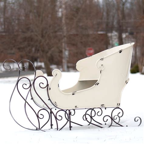 Medium Metal Holiday Sleigh Decoration in Antique White