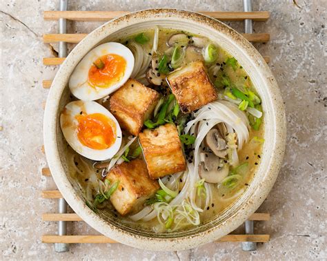 Crispy Tofu Miso Soup - with rice noodles and creamy boiled egg