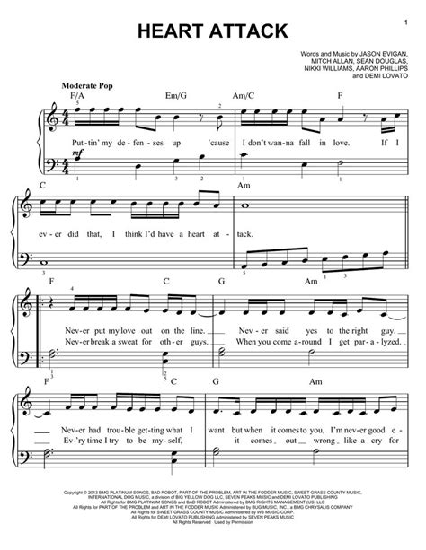 Demi Lovato 'Heart Attack' Sheet Music and Printable PDF Music Notes | Sheet music, Demi lovato ...