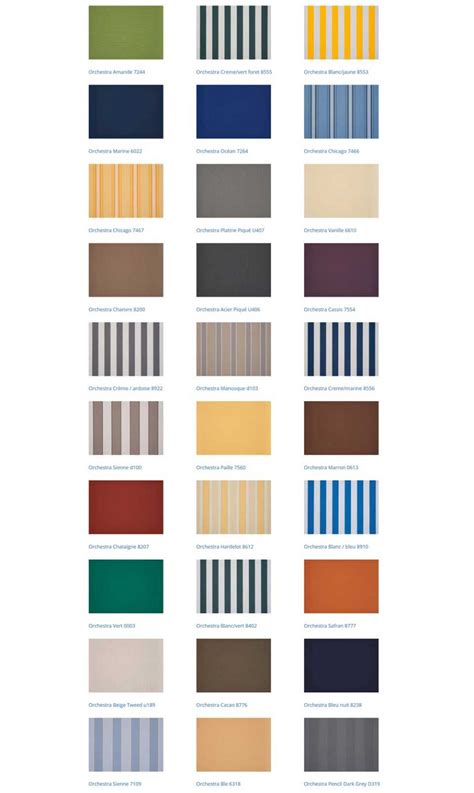 Awnings colour chart - South Coast Shutters