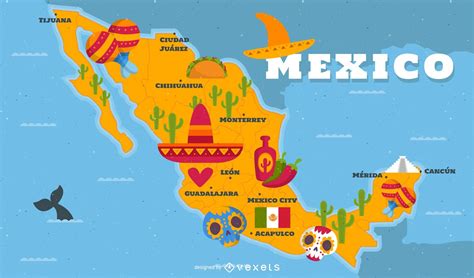 Illustrated Mexico Map With Traditional Elements Vector Download