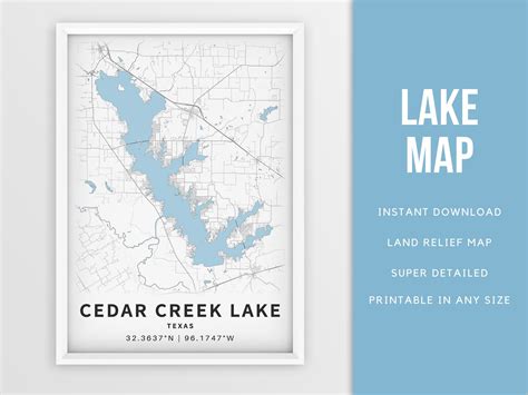 Printable Map of Cedar Creek Lake Texas United States | Etsy