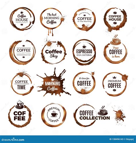 Coffee Rings Badges. Labels with Dirty Circles from Tea or Coffee Cup Restaurant Logo Template ...