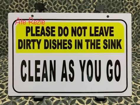 Please Do Not Leave Dirty Dishes In The Sink Clean As You Go PVC Wall Signage 7.8x11 inches ...