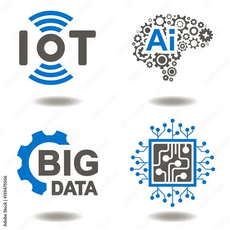 IOT AI BIG DATA MICROCHIP Vector Icon Set. Internet of things ...