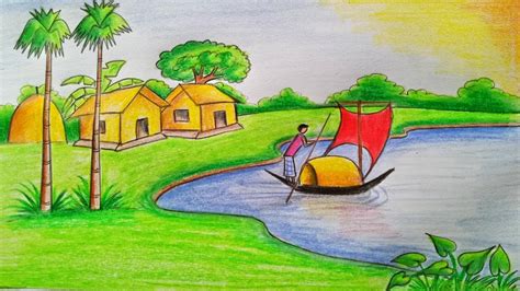 How to draw a village scenery Step by step (very easy) - YouTube