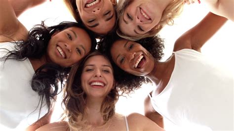 Group Of Four Teenage Girls Having Fun Outdoors. Friendship Concept ...