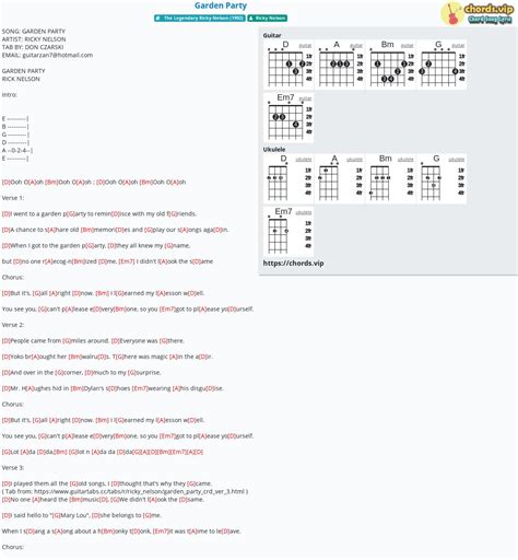 Chord: Garden Party - tab, song lyric, sheet, guitar, ukulele | chords.vip