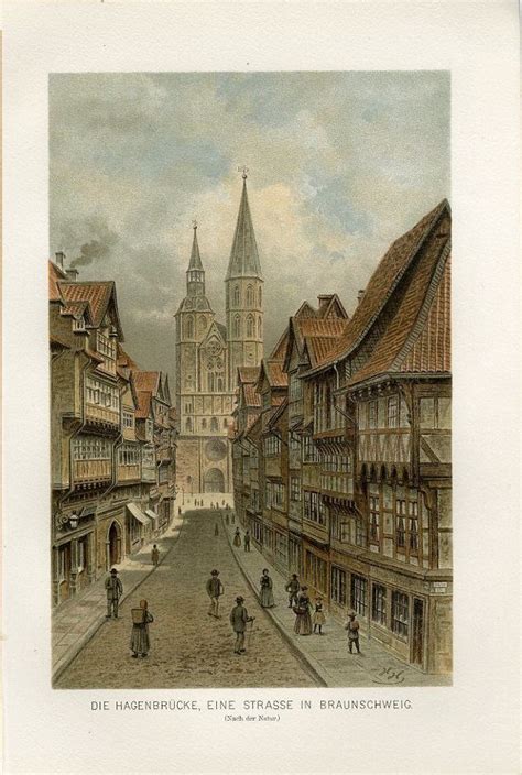 1890 GERMANY BRAUNSCHWEIG CITY STREET VIEW AntiqueChromolithograph ...