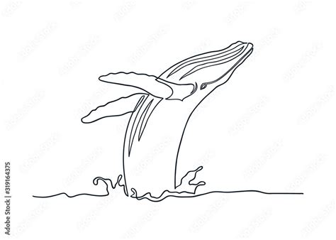 Breaching Humpback whale drawing in one continuous line Stock 벡터 ...