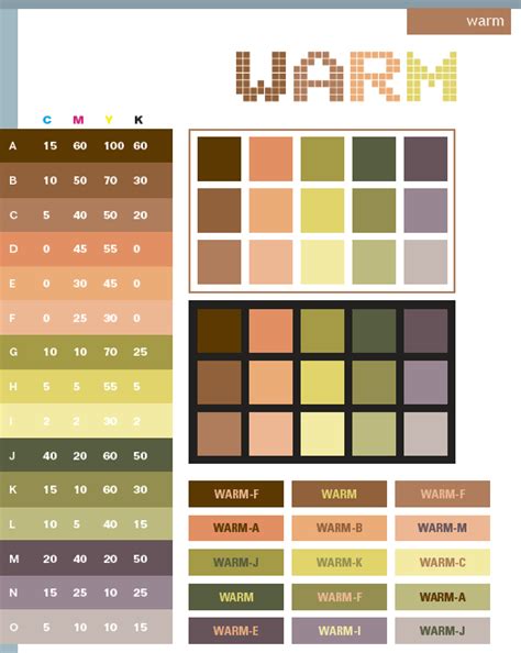 Warm color schemes, color combinations, color palettes for print (CMYK ...