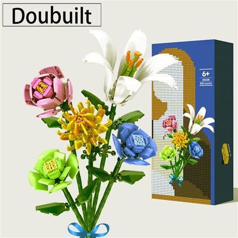 Doubuilt Block Toy 3d Build Block Bouquet Model Chrysanthemum Roses Home Greenery Decoration ...