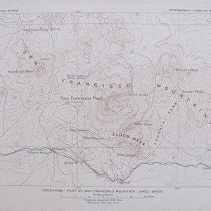 1908 Antique Map: San Francisco Peak & Mountains, Elden Mesa, Fort Marconi Arizona AZ. Original ...
