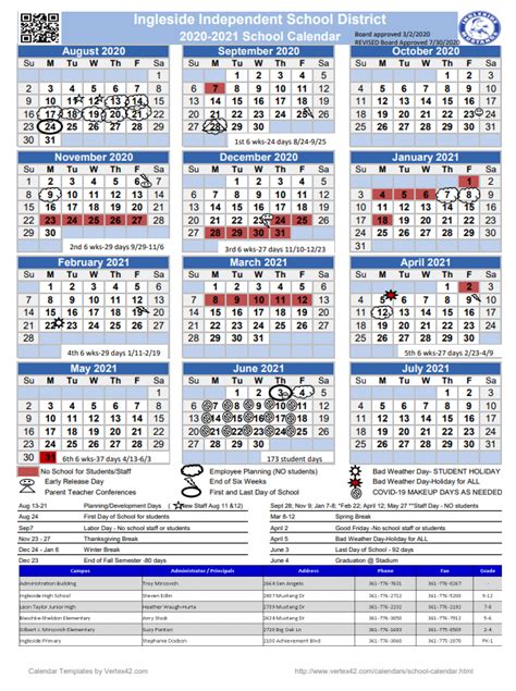 Revised 2020-2021 Calendar | Ingleside ISD