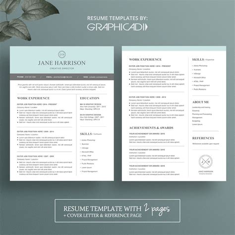 modern 2 page resume template with cover letter and reference page for ...