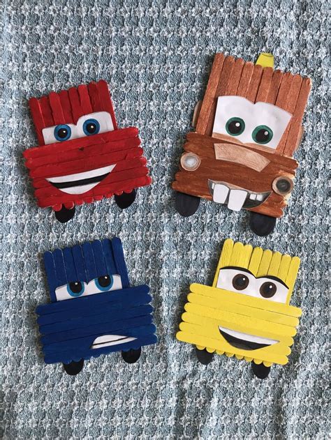 Cars Disney Pixar Craft with popsicle sticks | Toddler arts and crafts ...