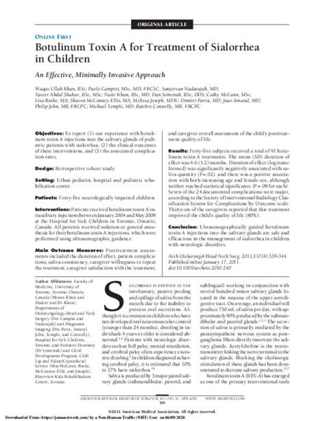 (PDF) Botulinum Toxin A for Treatment of Sialorrhea in Children | Waqas Khan - Academia.edu