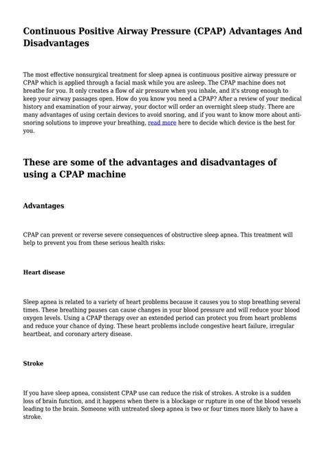 Continuous Positive Airway Pressure (CPAP) Advantages And Disadvantages... by OscyarBenton - Issuu