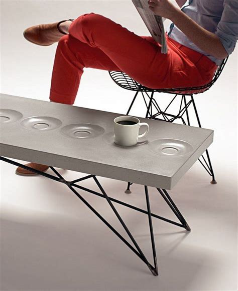 Concrete Coffee Table with Cast-in Saucers - Make: | Concrete decor, Concrete coffee table ...