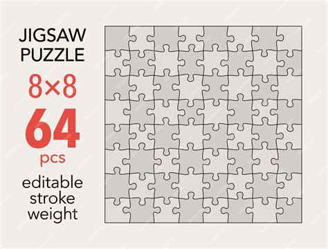 Premium Vector | Empty jigsaw puzzle grid template 8x8 shapes 64 pieces ...