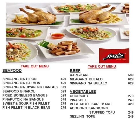 Menu at Max's Restaurant, Calapan, Highway