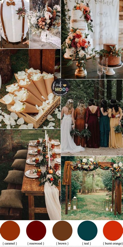 Warm earth tones wedding color palette { burnt orange + brown +teal } | Wedding themes fall ...