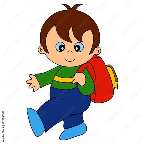 Little boy go to school cartoon illustration isolated on white ...