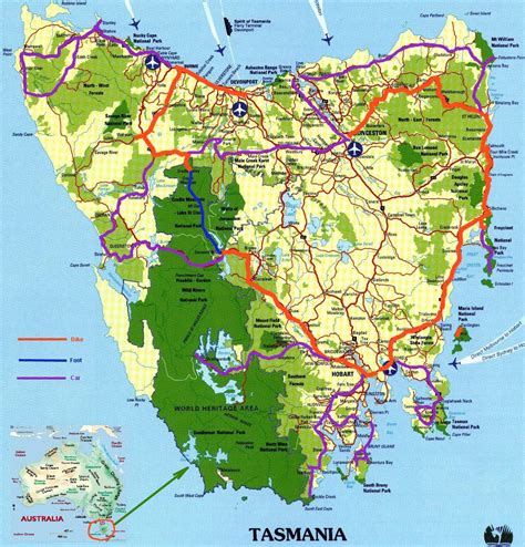 Tasmania Map - Entire Route