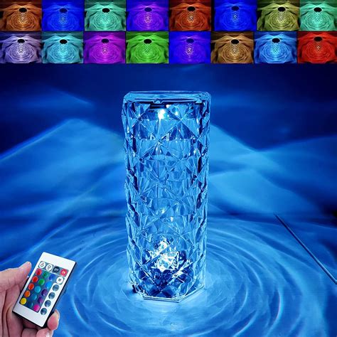 Crystal Lamp,16 Color Changing Rose Crystal Diamond Table Lamp,USB ...